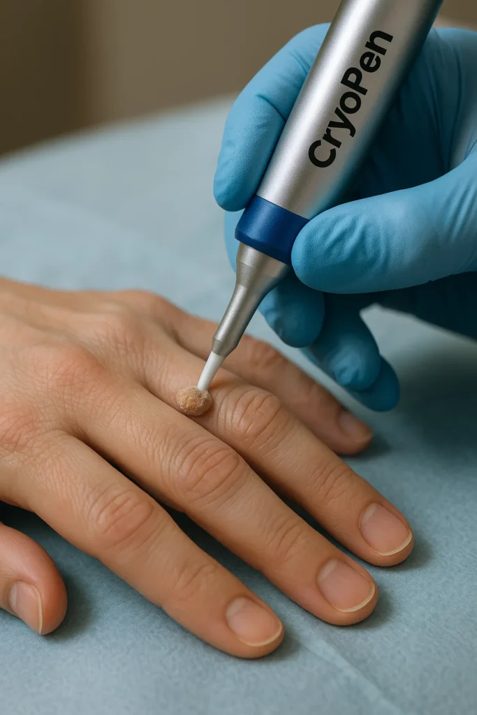 example of cryopen wart removal Wiltshire treatment on a persons finger