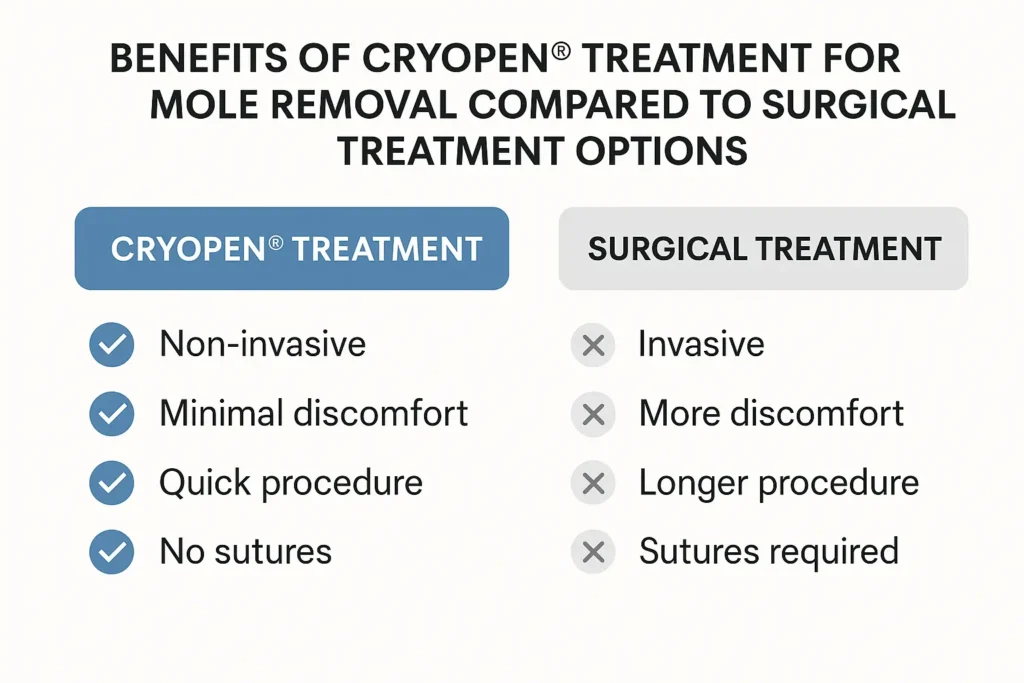 Table to show the benefits of getting moles removed Wiltshire from LA LIPO