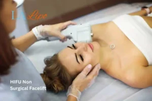 Woman having Hi-Fu to reduce wrinkles Wiltshire.