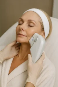 Woman receiving HIFU non surgical facelift treatment Wiltshire