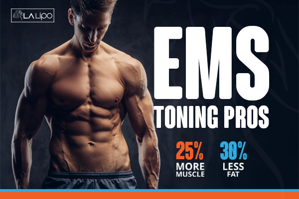 Graphic of man with toned body showing the benefits of LA-EMS Body Sculpting Wiltshire treatment