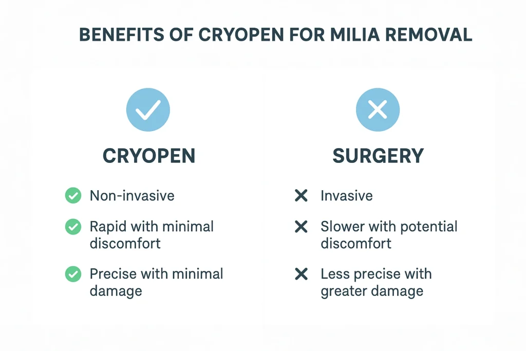 Benefits of cryopen for milia removal Wiltshire compared to surgical treatments.
