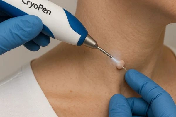 Person receiving Cryotherapy skin tag removal Wiltshire