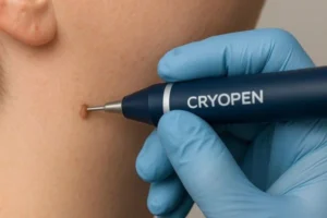 Person receiving skin tag removal Wiltshire