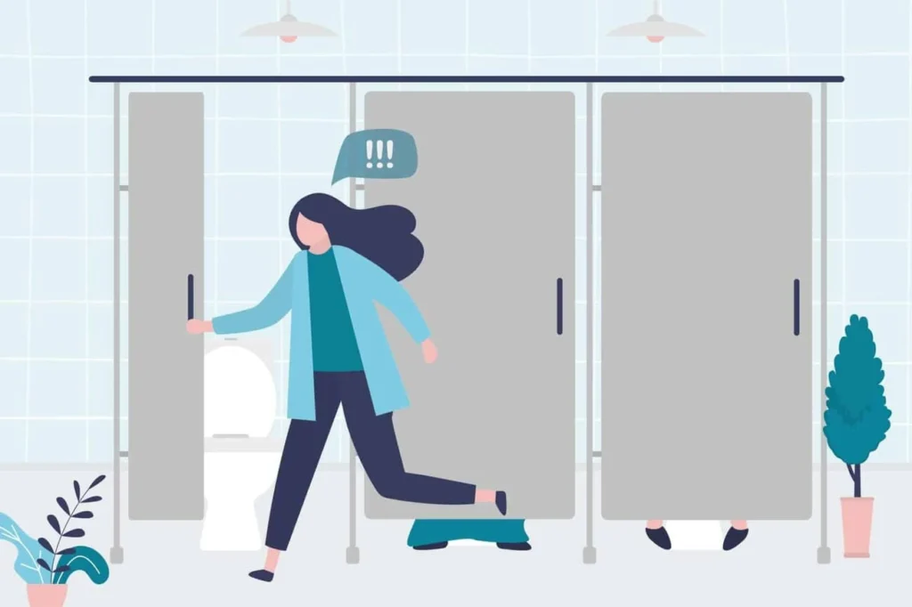 graphic of Urine incontinence Wiltshire woman running to the toilet.