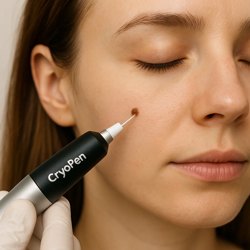 woman receiving facial mole removal Wiltshire using cryopen